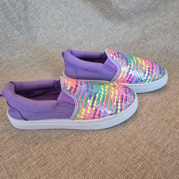 Kids Purple Sequin Canvas Slip On Sneakers, Size 12 - Picture 3 of 5
